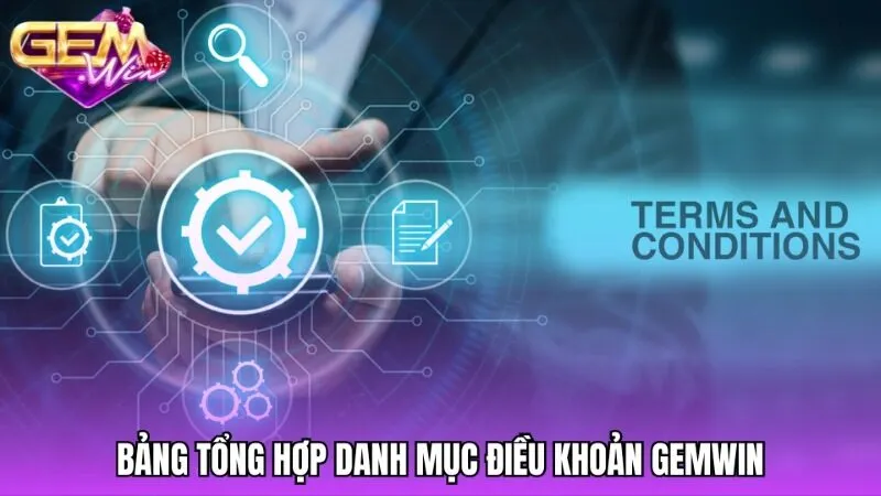 Bảng tổng hợp các danh mục có trong điều khoản Gemwin