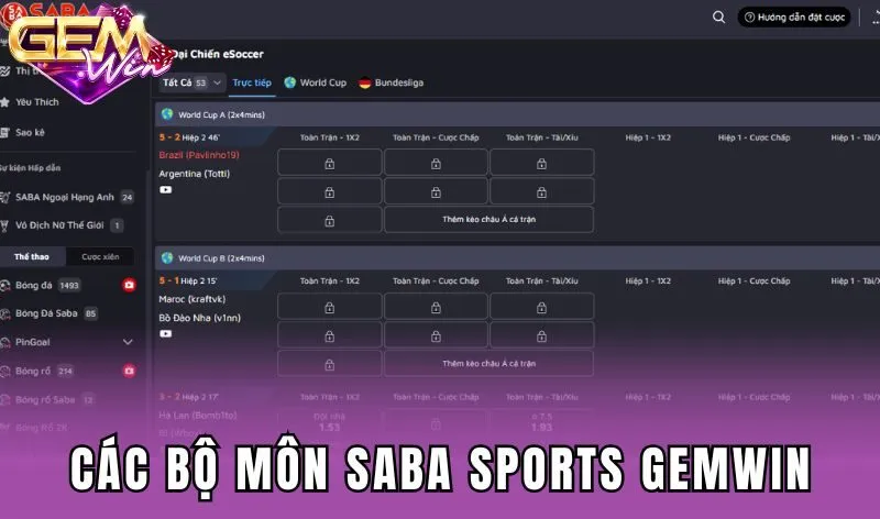 Các bộ môn thể thao hot nhất Saba Sports Gemwin