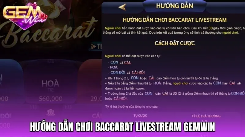 Hướng dẫn cách chơi Baccarat livestream Gemwin
