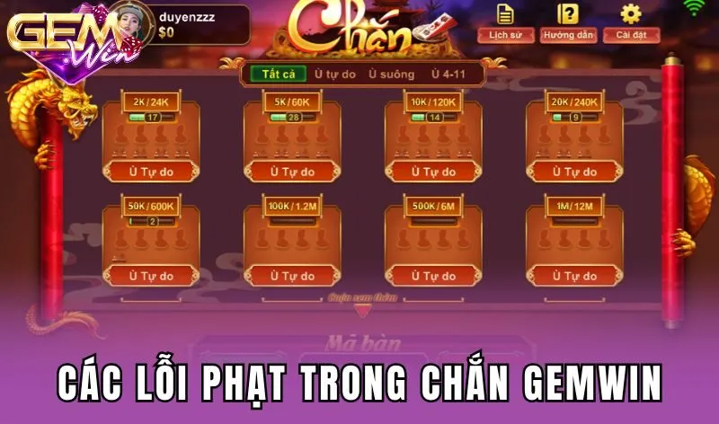 Các lỗi phạt trong Chắn Gemwin