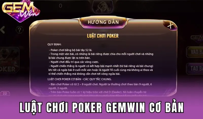 Luật chơi Poker Gemwin cơ bản