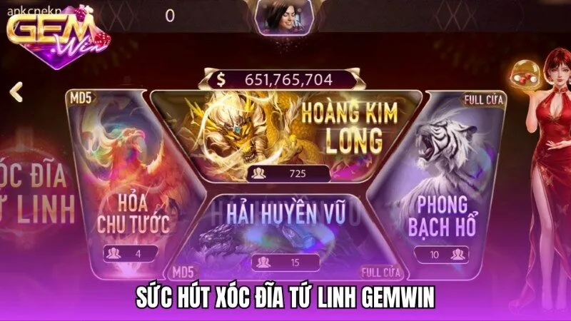 Sức hút khó cưỡng từ đấu trường Xóc đĩa tứ linh Gemwin